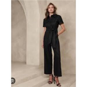 Banana Republic Black Short-Sleeve Tie-Waist Jumpsuit